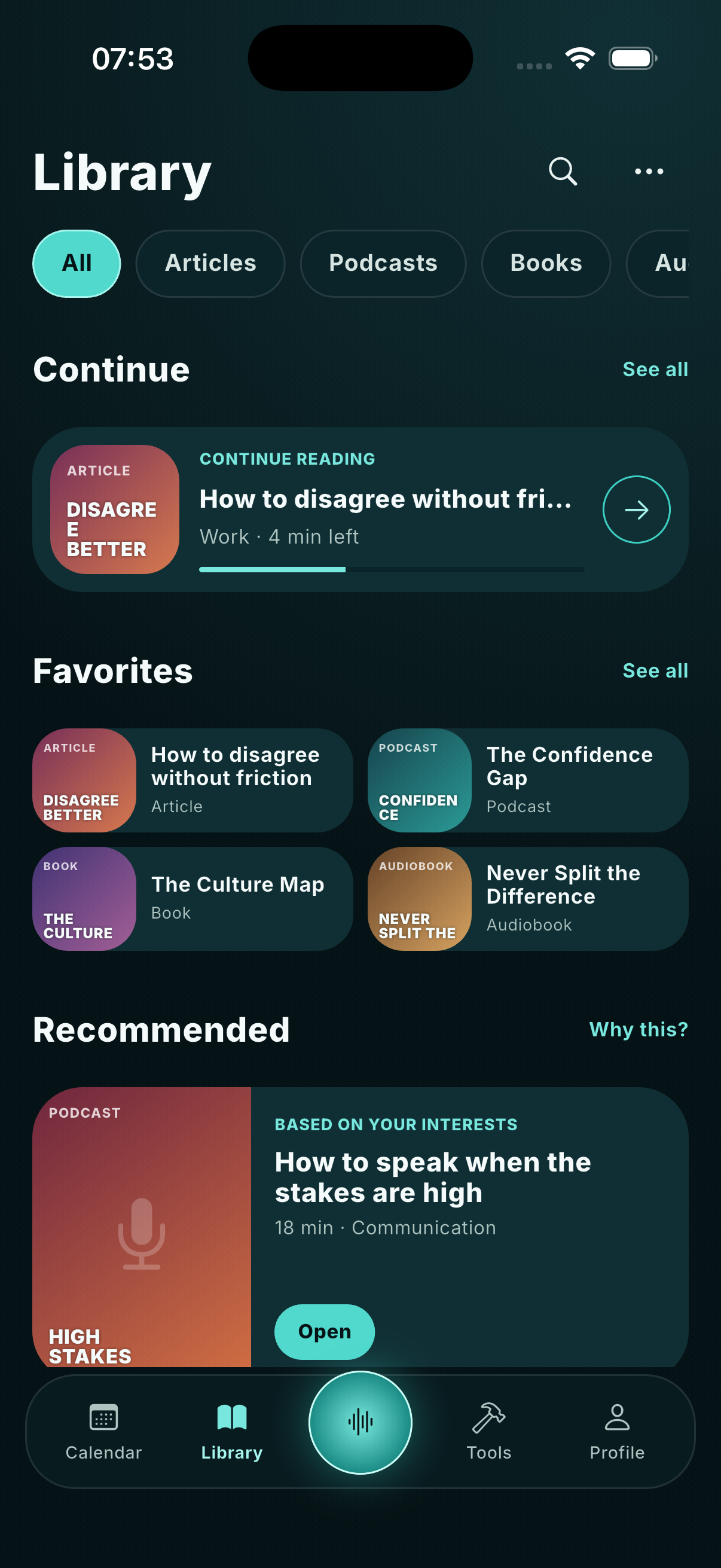 FizzUp Library with learning content matched to the learner